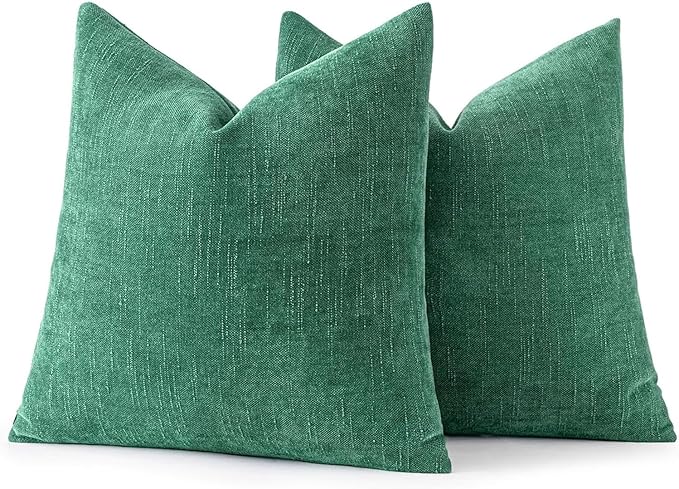 MIULEE Pack of 2 Christmas Decorative Throw Pillow Covers Soft Chenille Throw Pillows Solid Textured Cushion Covers for Couch Sofa Bedroom Living Room 18x18 Inch, Dark Green
