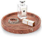 WORHE Natural Marble Decorative Tray for Bathroom Bedroom Kitchen Dresser, Round Vanity Trays for Jewelry, Perfume, Cosmetic, Candle, Countertop Storage Organizer for Home Decor Color Red (WH039)