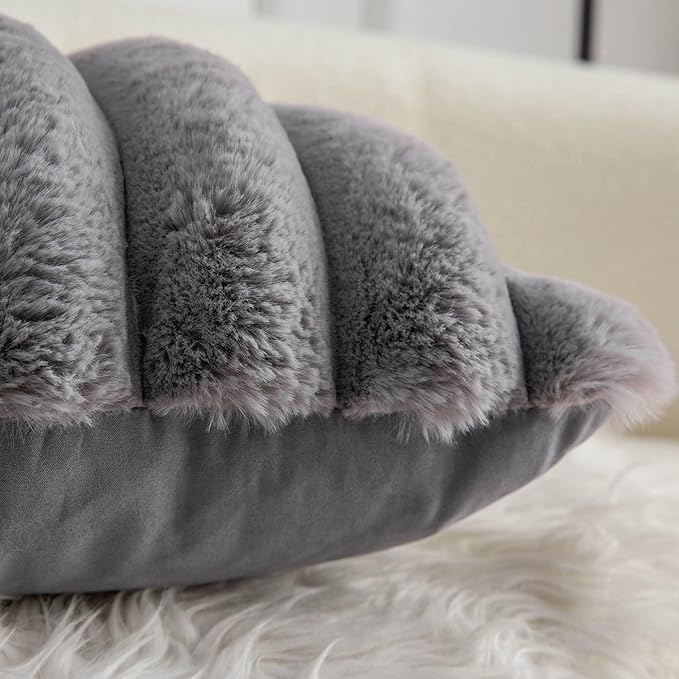 Neelvin Grey Faux Fur Cozy Soft Striped Decorative Throw Pillow Covers 16x16 inch Set of 2,Velvet Pillowcase Cushion Case for Sofa Couch