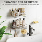 OMAIRA 3-Pack Shower Caddy with Soap Holder, Adhesive Rustproof No-drill Strudy Loading Inside Shower Organizer Shelves Rack Storage Bathroom Organization for Smooth Wall Glass Tile, Silver (X-Large)