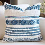 18x18 Boho Tufted Navy Blue Decorative Pillow Cover with Cording Handmade Accent Woven Textured Square Throw Pillow Case for Couch Sofa Farmhouse Living Room Home Decor
