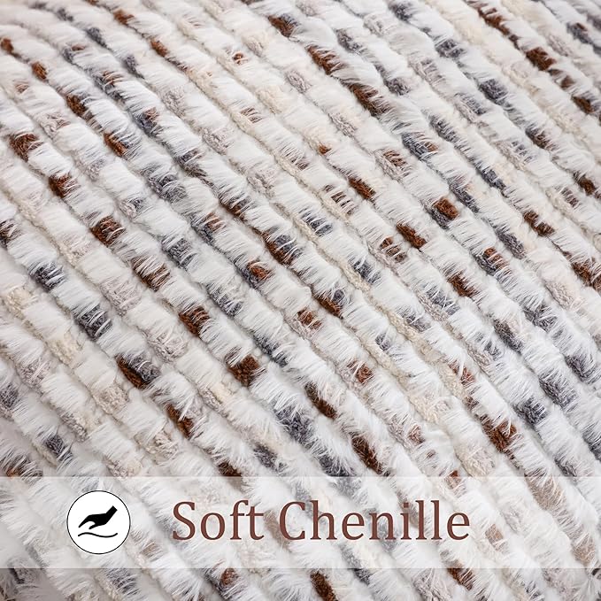 LUOYEHK Boho Throw Pillow Covers 20x20 Inch Set of 2 Farmhouse Neutral Pillow Covers Chenille Tufted Pillowcase for Couch Sofa Bed Living Room, Brown White