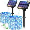 2 Pack Solar String Lights Outdoor - 160LED 66FT Solar Fairy Lights Waterproof 8 Modes, Copper Wire Solar Powered Twinkle Lights for Outside Tree Garden Christmas Wedding Party Decor (Blue White)