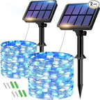 2 Pack Solar String Lights Outdoor - 160LED 66FT Solar Fairy Lights Waterproof 8 Modes, Copper Wire Solar Powered Twinkle Lights for Outside Tree Garden Christmas Wedding Party Decor (Blue White)
