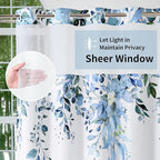 QiyI No Hook Shower Curtain with Snap in Fabric Liner, Blue Eucalyptus Shower Curtain with See Through Top Window, Waterproof Washable Cloth Ringless Shower Curtain Set for Bathroom, 72 x 81