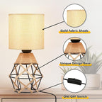 Hamilyeah Woven Table Lamps Set of 2, Boho Bedside Lamps with Fabric Shade, Farmhouse Lamps for Night Stands with On/Off Switch, Modern Industrial Desk Lamps for Bedroom, Living Room, Office