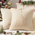 MIULEE Christmas Trees Pillow Covers Set of 2 Decorative Soft Throw Pillows Plush Faux Fur Wool Embroidered Couch Cushion for Holiday Winter Home Decor Chair Sofa Bedroom Living Room,Beige 20x20inch