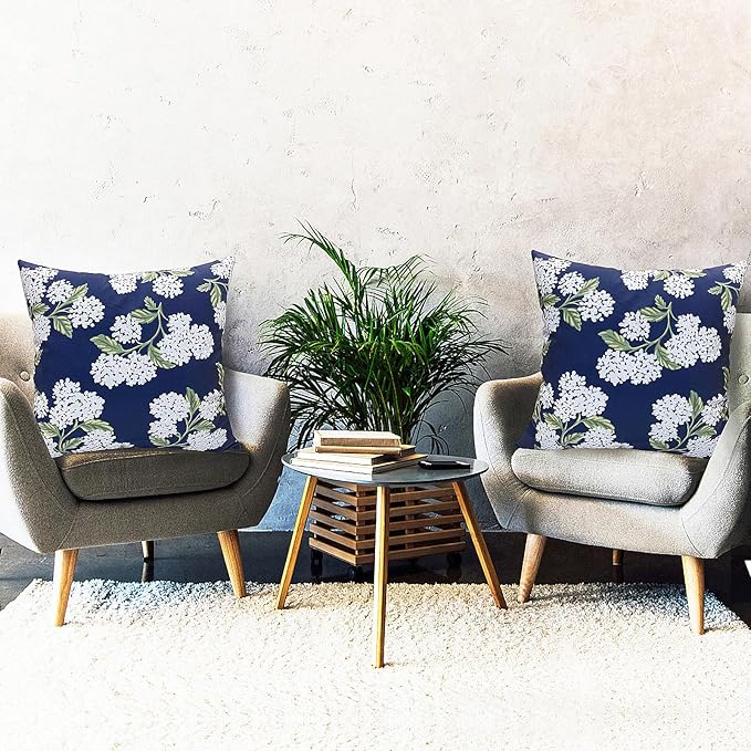 Decorative Throw Pillow Covers Set of 2 Blue Hydrangea Pillow Covers 20x20 inch Super Soft Short Plush Square Floral Throw Pillows,Farmhouse Outdoor Pillow Covers for Couch Living Room