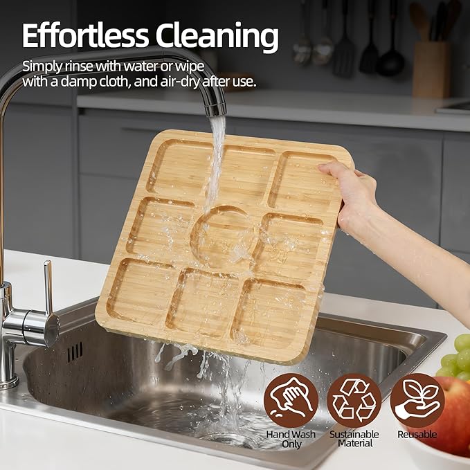 WILLKOMMEN Charcuterie Board with Lid- 9 Compartment Carbonized Bamboo Serving Tray with Locking Lid, Square Serving Platter Divided Serving Dishes for Party Cheese Snack Fruit
