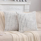 LUOYEHK Boho Throw Pillow Covers 20x20 Inch Set of 2 Chenille Tufted Pillowcase Farmhouse Neutral Cushion Covers for Couch Sofa Bed Living Room, Black White