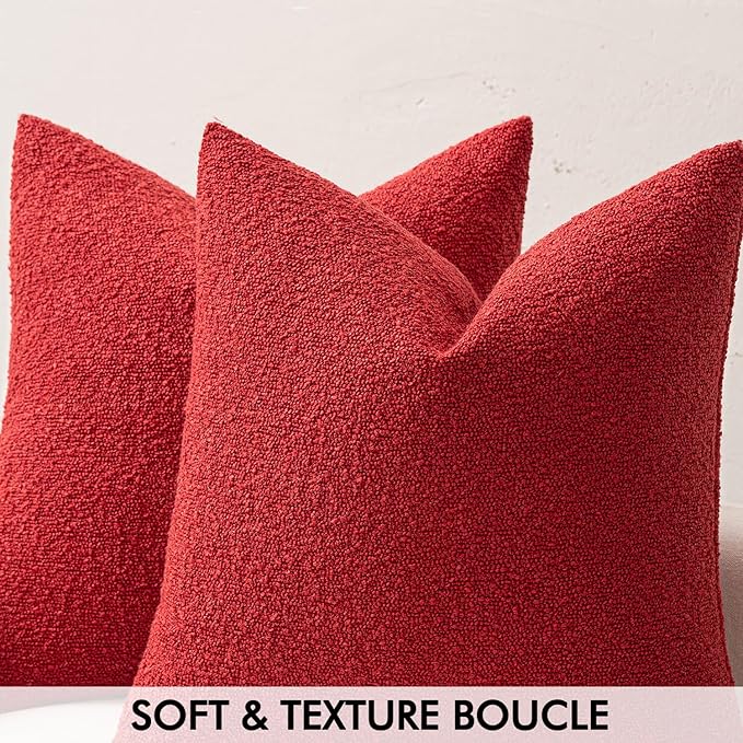 MIULEE 12x20 Inch Christmas Decorative Lumbar Throw Pillows for Bed Set of 2 Textured Boucle Neutral Winter Throw Pillow Covers Red Accent Solid Pillowcases Sofa Livingroom Home Decor