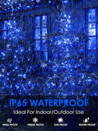 Solar Christmas Lights Outdoor Decorations Waterproof, Tatal 4 Pack 400LED 132FT Blue Solar String Lights Green Wire with 8 Modes, Christmas Fairy Light for Xmas Tree Party Wedding Yard Garden Decor
