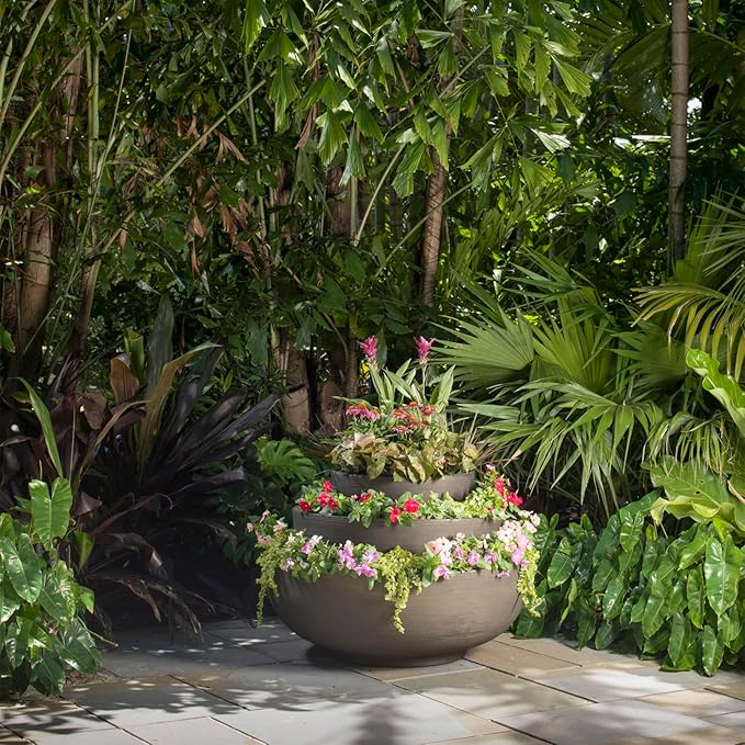 Crescent Garden Extra Large Outdoor Planter Bowl with Drain Hole for Water Gardens, Fountains, Decorative Landscaping - 40" W x 15" H (Old Bronze)