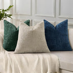 decorUhome Christmas Green Chenille Throw Pillow Covers 20x20 Set of 2 Thick Textured Slubby Couch Pillow Covers Farmhouse Accent Modern Neutral Decorative Pillow Cases for Bed Sofa Living Room