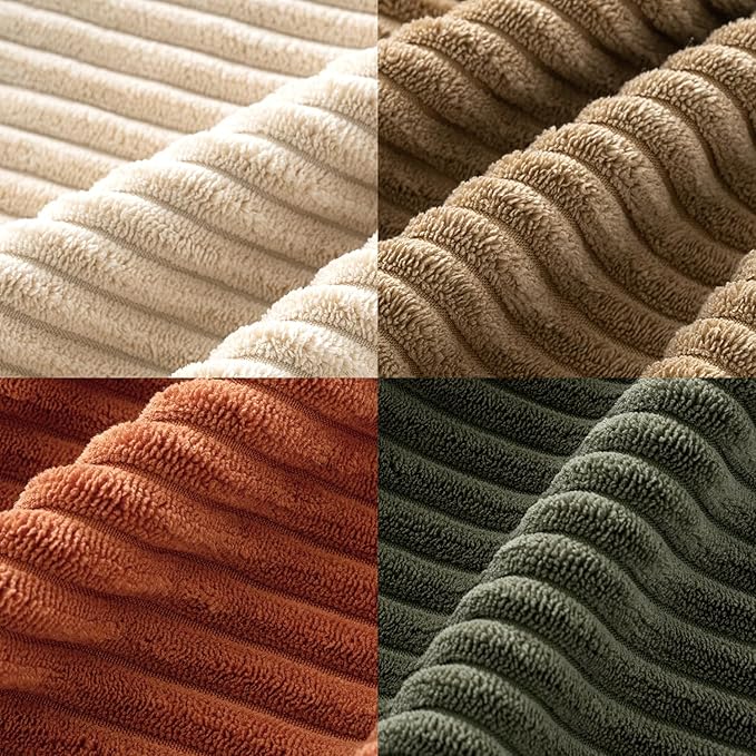MIULEE Pack of 4 Rust-Olive Green Corduroy Decorative Throw Pillow Covers 16x16 Inch Soft Boho Striped Pillow Covers Modern Farmhouse Home Decor for Winter Sofa Living Room Couch Bed