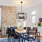 Modern Farmhouse Chandeliers Dining Room Light Fixtures, 6-Light Kitchen Island Lighting,Industrial Metal Black Geometric Chandelier for Stairway Foyer Living Room, UL-Listed