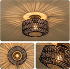 MAYNA Boho Ceiling Light Fixture, Black Rattan Light Fixtures Ceiling Mount,Mini Hand Woven Rattan Chandelier Light Fixtures for Bedroom Kitchen Entryway Living Room Hallway, Bulb NOT Included