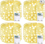 4 Pack 60 LED Fairy Lights Battery Operated with Timer, 20FT Waterproof Twinkle Lights Indoor Outdoor, Cuttable String Lights for Bedroom, Wedding, DIY, Centerpiece, Christmas Decorations (Warm White)