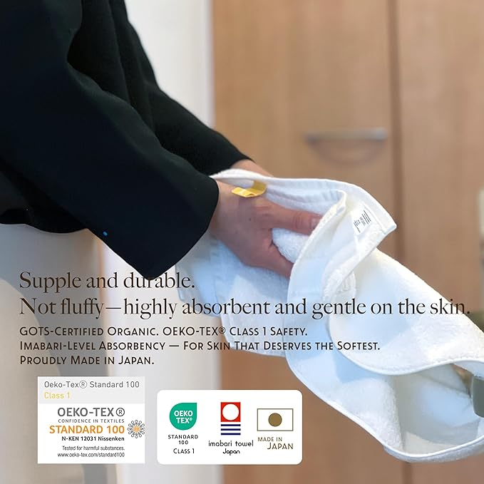 Highly Absorbent Organic Cotton Hand Towels, Soft & Durable, Made in Japan, Oeko-Tex Class 1 Certified, 14 x 28 inch, White, Pack of 2 – Proof of Purity
