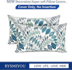 Decorative Throw Pillow Covers Set of 2 Blue Green Small Leaves Pillow Covers 12x20 inch Soft Short Plush Square Floral Throw Pillows,Farmhouse Outdoor Pillow Covers for Couch Living Room