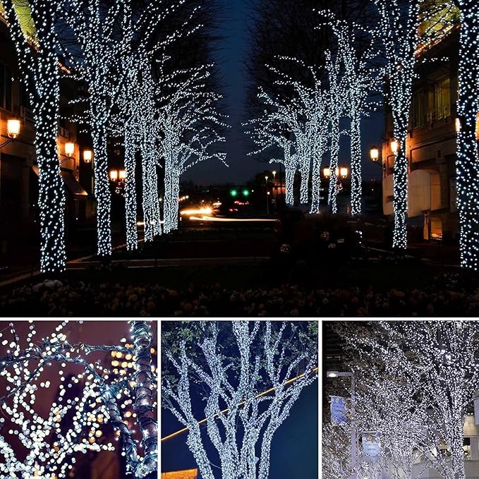 4 Pack Solar Chrismas Lights Outdoor, 170 FT Total 480 LED Solar String Lights for Outside with 8 Modes & Memory Function, Waterproof Twinkle Light for Xmas Tree Yard Party Decorations (Cool White)
