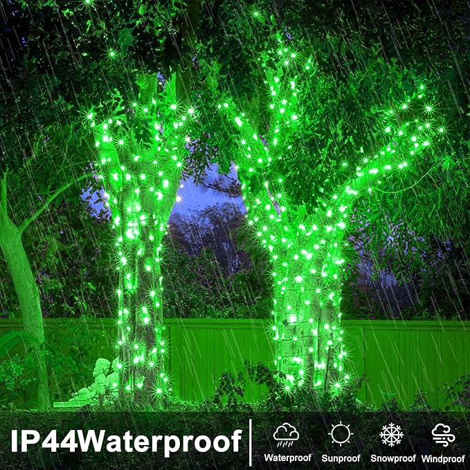 800 LED Green String Lights, 262ft Green Christmas Lights Outdoor Clear Wire 8 Modes Plug in Waterproof Christmas Twinkle Fairy Light for Indoor Room Tree Party Halloween Decorations