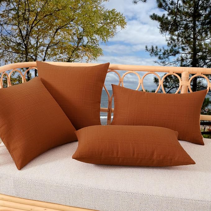 Kevin Textile Pack of 2 Outdoor Waterproof Pillow Covers Checkered Decorative Cushions Sham Throw Pillowcases Shell for Patio Tent Garden Couch Bed Sofa 22x22 Inch Burnt Orange