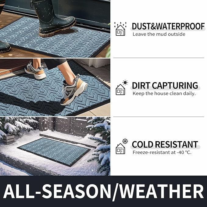 Yimobra Large Door Mat Outside Entrance 36x24, Waterproof Heavy Duty Outdoor Mats for Front Door, Non Slip Rubber Entry Mat for Garage Patio Indoor, Easy Clean, Mix Blue