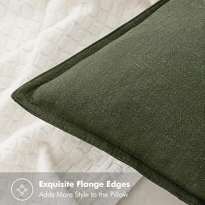 MIULEE Decorative Linen Euro Sham Pillow Covers 26x26 Dark Olive Green Boho Farmhouse Neutral Christmas Couch Throw Pillows for Bed Pack of 2 Accent Modern Pillowcase Sofa Livingroom Home Decor