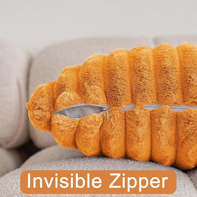 Double-Sided Faux Fur Plush Fall Throw Pillow Covers 16x16 Set of 2 Fuzzy Striped Soft Cozy Pillowcase Luxury Decorative Pillows Square Fluffy Cushion Covers for Couch Sofa Bed,Orange