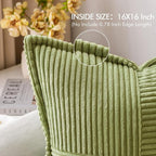 MIULEE Decorative Throw Pillow Covers for Couch Bed Livingroom 16x16 Inch Set of 2 Green Boho Accent Throw Pllows Broadside Striped Patchwork Soft Corduroy Summer Pillowcases