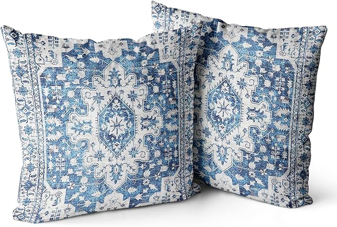 Snycler Boho Throw Pillow Covers 24x24 inch Set of 2 Blue Boho Rug Carpet Double Sided Pattern Cotton Soft Pillow Case Cushion Cover Pillowcase for Couch Sofa Bed Decorative