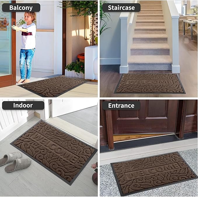 Yimobra Welcome Mat Outdoor 29.5x17, Waterproof Non-Slip Outdoor Mats for Front Door Outside Entrance, Low-Profile Entryway Mat Indoor for Garage Patio, Coffee