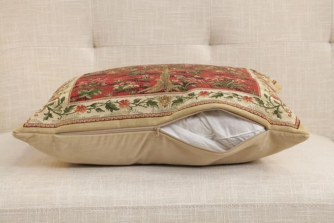 Charlotte Home Furnishings Tapestry Pillow Covers, Tree of Life Cushion Covers for Couch, Living Room 18x18 in, European Cotton Jacquard Woven for Cozy Bedroom Decor
