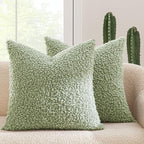 MIULEE Pack of 2 Light Green Faux Fur Throw Pillow Covers 18x18 Inch Boucle Decorative Sherpa Pillow Covers Fuzzy Accent Soft Sheepskin Fleece for Boho Home Decor Sofa Living Room Couch Bed