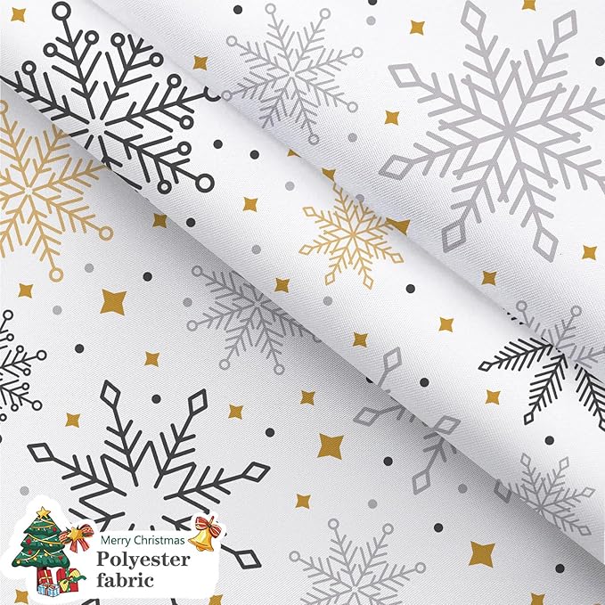 Winter Snowflakes Shower Curtain for Christmas Bathroom Decorations, Cute Xmas Snowflake Red Grey White Golden Shower Curtain Set, Fabric Silver Glitter Sparkle Merry Xmas Holiday Shower Curtain 72X72