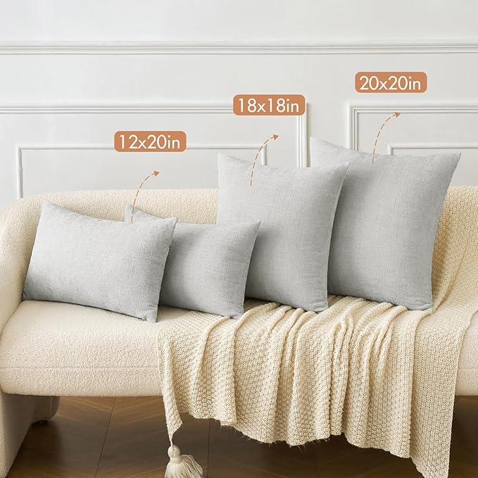 MIULEE Pack of 2 Light Gray Throw Pillow Covers 20x20 Inch Soft Chenille Pillow Covers for Sofa Living Room Couch Solid Dyed Cases
