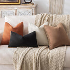 Decorative Neutral Linen Throw Pillow Covers 20x20 Inch Set of 2, Black Boho Farmhouse Pillow Covers with Braid Fringe for Sofa Bed Modern Couch Pillow Cases for Organic Home Decor