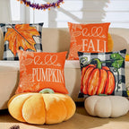 Fall Throw Pillow Covers 18x18 in Set of 4,Pumpkin Linen Pillow Case for Thanksgiving Couch Autumn Holiday Outdoor Burnt Orange Blue White Decorations