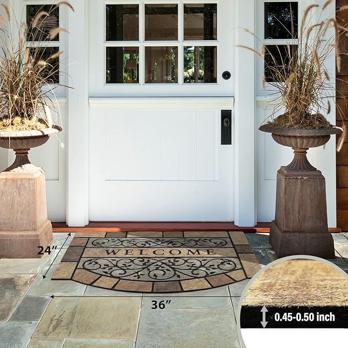 New Large 36"x24" Heavy Duty Welcome Mat Outdoor with Non-Slip Rubber Backing - Durable Outdoor Door Mat for Front Door Entrance, Garage, Patio & High Traffic Areas - Stone Scroll Design