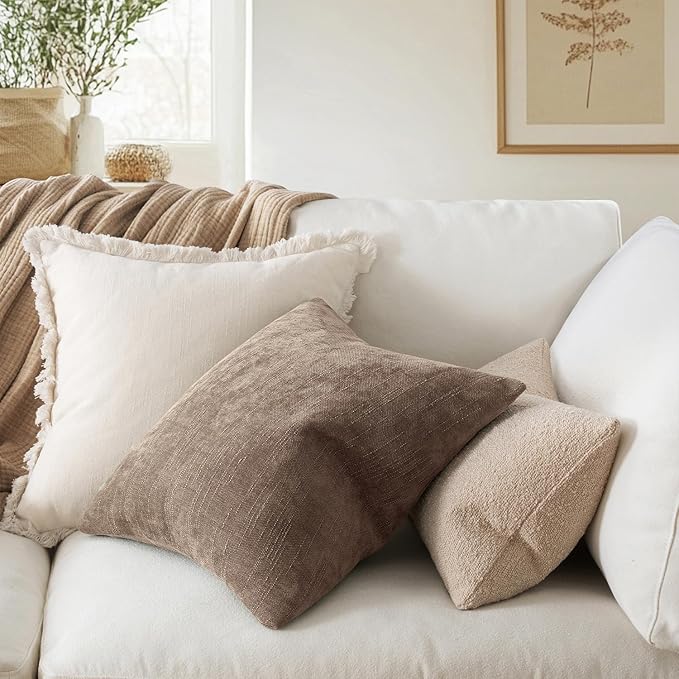 MIULEE Pack of 2 Decorative Throw Pillow Covers Soft Chenille Throw Pillows Solid Neutral Farmhouse Textured Cushion Covers for Couch Sofa Bedroom Living Room 18x18 Inch, Taupe Grey