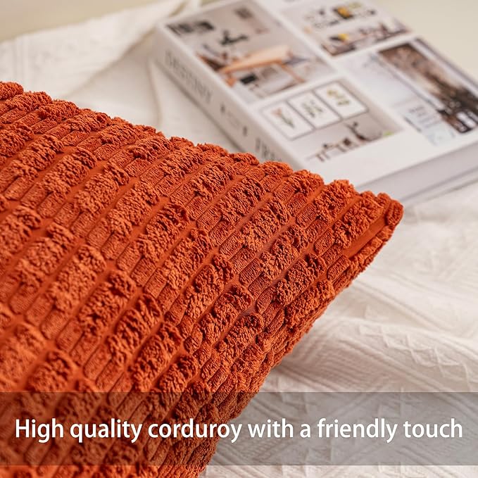 Pack of 2 Corduroy Decorative Throw Pillow Covers 12x20 Inch Soft Striped Pillow Covers Modern Farmhouse Home Decor for Sofa Living Room Couch Bed（Red）