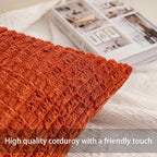 Pack of 2 Corduroy Decorative Throw Pillow Covers 12x20 Inch Soft Striped Pillow Covers Modern Farmhouse Home Decor for Sofa Living Room Couch Bed（Red）