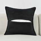 HAUSSY Black Large Decorative Throw Pillow Covers 26x26 Inch Set of 2,Soft Solid Corduroy Striped Cushion Case,Square Euro Pillow Shams,Winter Home Decorations for Couch,Bed