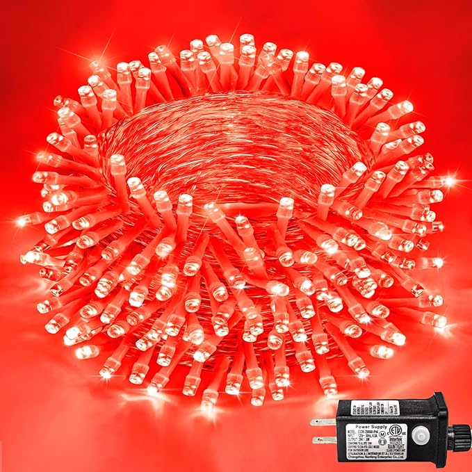 250 LED Red String Lights Outdoor, 82ft Red Christmas Lights 8 Modes Clear Wire, Plug in Waterproof Fairy String Light for Bedroom Christmas Decorations