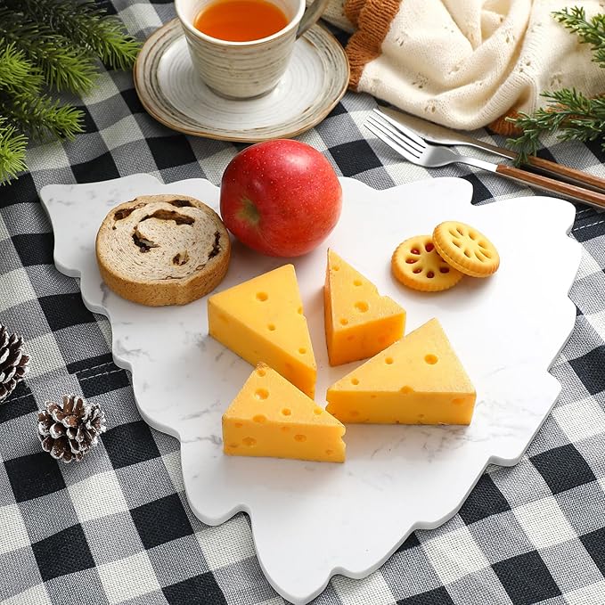 Marble Christmas Tree Cheese Board Marble Christmas Tree Shaped Charcuterie Cutting Board Decorative Serving Tray for Xmas Gift Decoration Kitchen Food Fruit