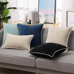 decorUhome Chenille Soft Throw Pillow Covers 12x20 Set of 2, Lumbar Velvet Farmhouse Neutral Decorative Euro Pillow Covers with Stitched Edge for Couch Sofa Bed Home Decor, Black