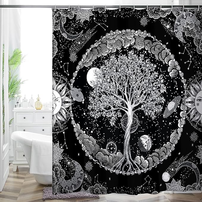 Bohemian Bathroom Curtain Colorful Boho Floral Print Beautiful Bright Polyester Fabric Cloth Shower Curtain for Bathroom Decoration, 72"x72"