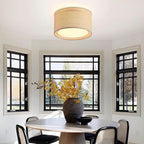 Boho Light Fixtures,12.6" Flush Mount Ceiling Lights Drum Light Fixture with Double Shade,3-Lights Close to Ceiling Lamps for Bedroom Living Room Dining Room Hallway Entryway Kitchen