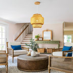 11.8inch Bamboo Pendant Light, Boho Chandelier Hand-Woven Wicker Rattan Hanging Ceiling Lighting, Rustic Farmhouse Pendant Lamp for Kitchen Island, Dining Room, Bedroom, Living Room, Foyer